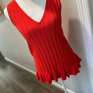Ann Taylor Factory Red Sleeveless Ribbed Peplum Hem Sweater Tank – Size S